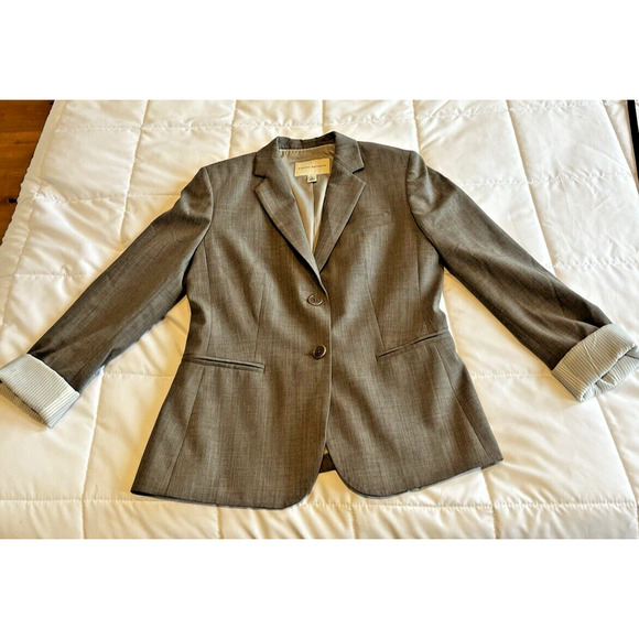 Banana Republic Blazer Womens 6 Tan Wool Blend Stretch 2 Button Classic Career - Picture 11 of 11
